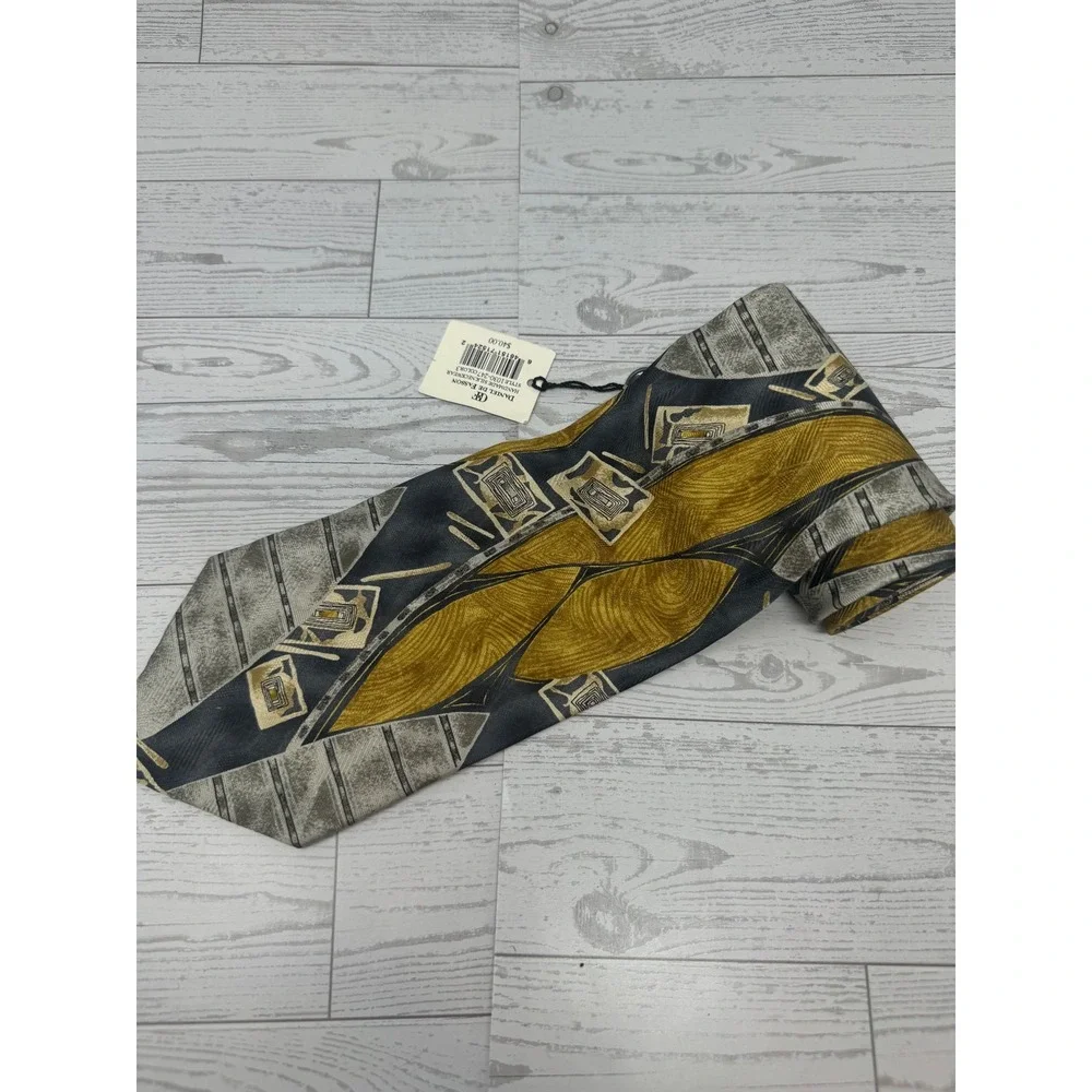 Daniel De Fasson Men's Necktie Silk Abstract Gold Gray Designer‎ NEW